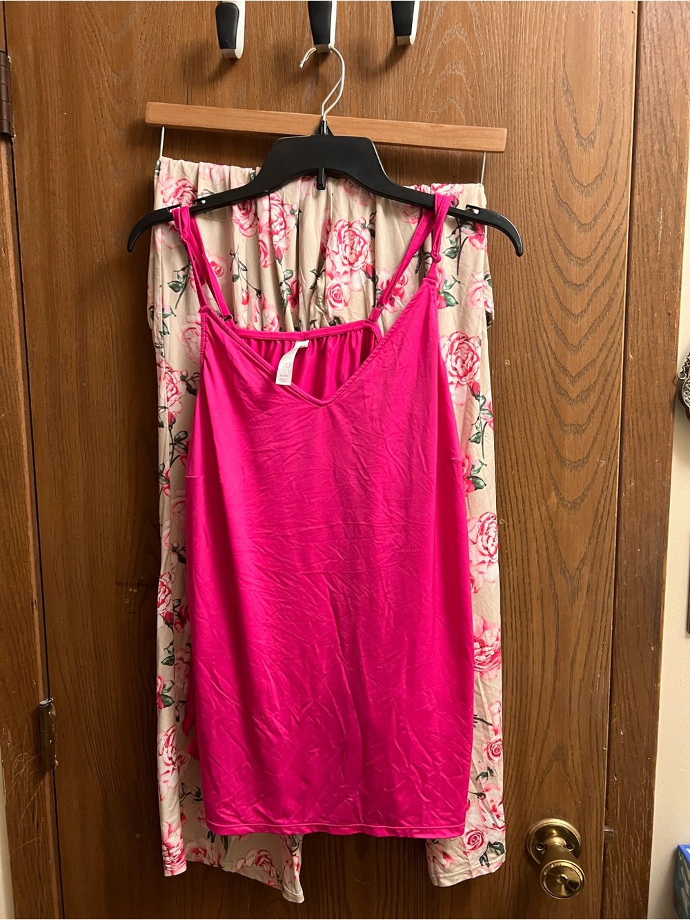 Bright Pink silky top with Floral pants sleepwear